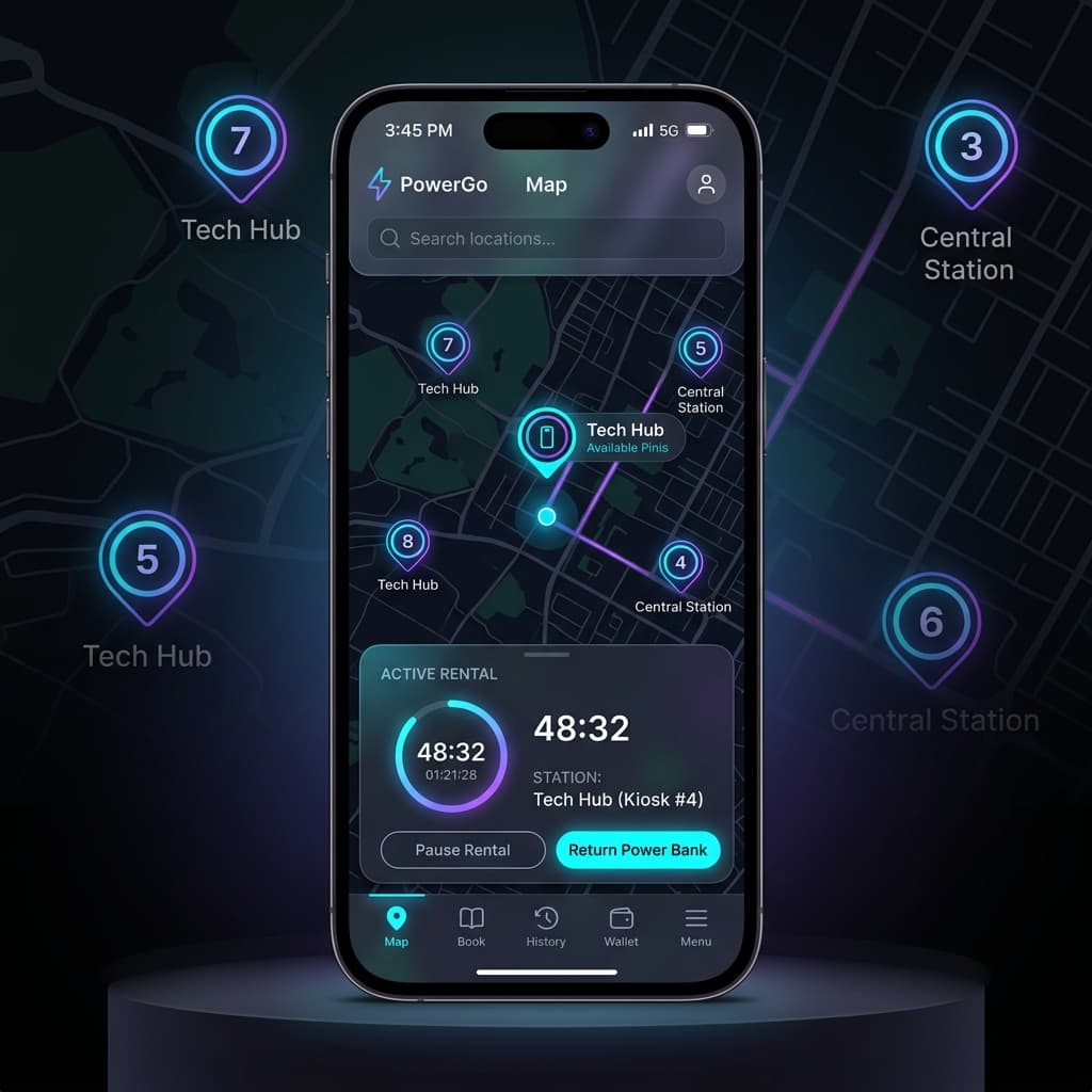 VoltCharge – IoT Powerbank Station Rental - IoT Mobile App UI/UX & Kiosk Integration engineered by Dhairya Gulati